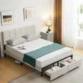 thumbnail image 1 of Zimtown Full Size Platform Bed Frame with 2 Drawers, Fabric Upholstered Headboard, No Box Spring Needed, Beige, 1 of 9