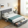 thumbnail image 1 of Zimtown Full Size Platform Bed Frame with 2 Drawers, Fabric Upholstered Headboard, No Box Spring Needed, Gray, 1 of 7