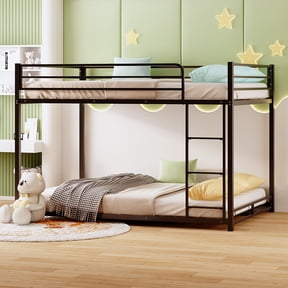 Zimtown Full-over-Full Bunk Bed, Low Profile Junior Bunk Bed Frame, Black
