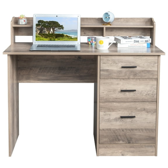 Zimtown Gaming Desk with 3 Drawers, Computer Desk with Desktop Storage Rack&Anti-slip Separator for Home Office, Oak