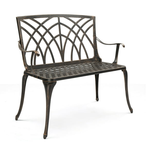 Zimtown Garden Patio Bench with Orchid Back , Aluminum Bench Chair For Backyard & Porch & Path, 38'' Bronze