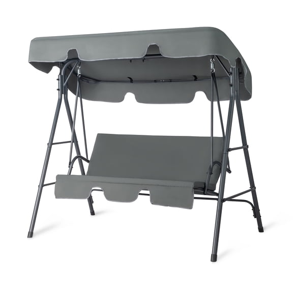 Zimtown Gray Porch Swing Set, 3-Seat Outdoor Swing with Stand, Canopy & Removable Cushion