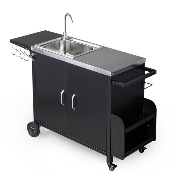 Zimtown Grill Cart,Outdoor Kitchen Cabinets with Sink,Storage Cabinet,Hooks,Handle,Spice Rack