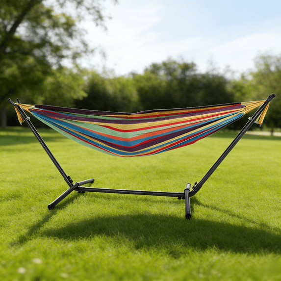 Zimtown Hammock Set Portable Outdoor Camping Polyester Hammock with Stand and Handbag Set Red(102.3 x 41.33 x 39.37)"