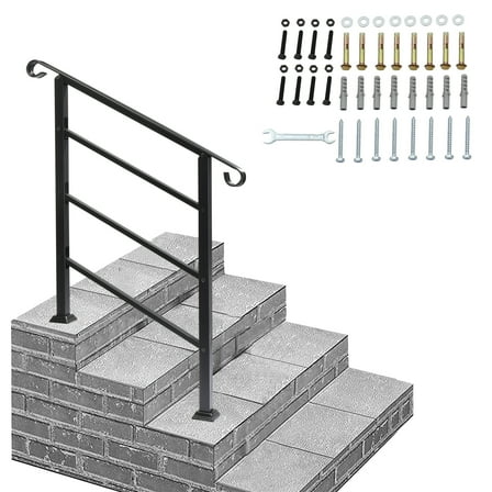 Zimtown Handrail for Outdoor Steps Stair Railing Fits 1-3 Steps Handrail Wrought Iron Handrail - Black