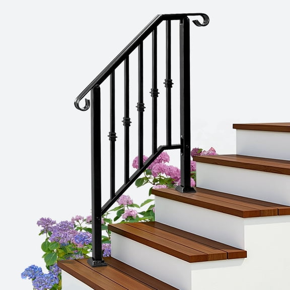 Zimtown Handrail for Stairs Outdoor Steps Handrail Fits 2 or 3 Steps w/ Pagoda Design Wrought Iron Handrail