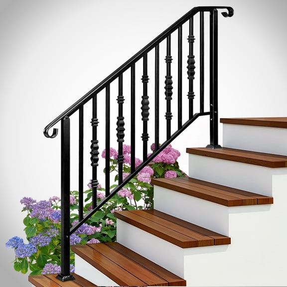 Zimtown Handrail for Stairs Outdoor Steps Handrail Fits 4 or 5 Steps w/ Pagoda Design Wrought Iron Handrail