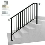 Zimtown 4-5 Step Galvanized Iron Picket Handrail for Outdoor Gardens and Steps with Installation Kit, Matte Black