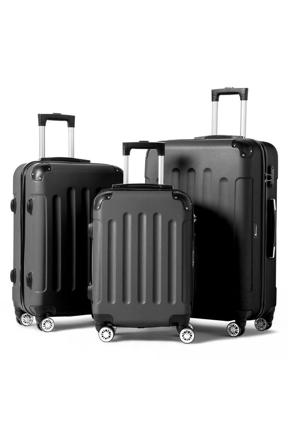 Hardside Lightweight Spinner Black 3 Piece Luggage Set with TSA Lock