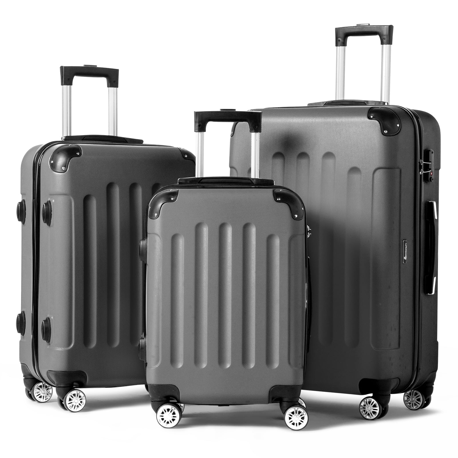 Zimtown Hardside Lightweight Spinner Dark Gray 3 Piece Luggage Set with ...