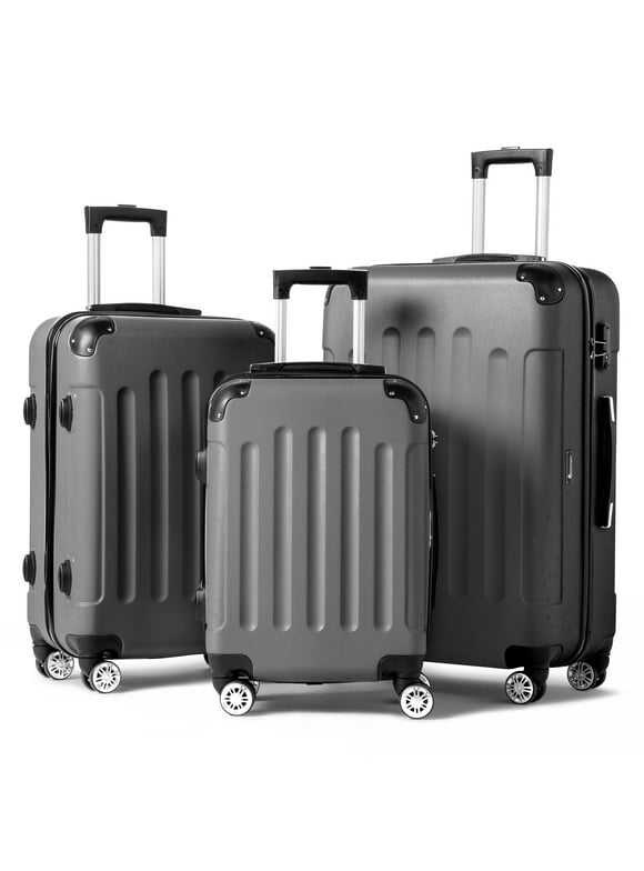 Zimtown Hardside Lightweight Spinner Dark Gray 3 Piece Luggage Set with TSA Lock