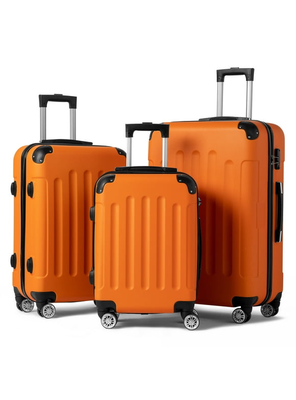 Zimtown Hardside Lightweight Spinner Orange 3 Piece Luggage Set with TSA Lock