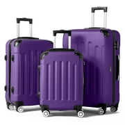 Zimtown Hardside Lightweight Spinner Purple 3 Piece Luggage Set with TSA Lock