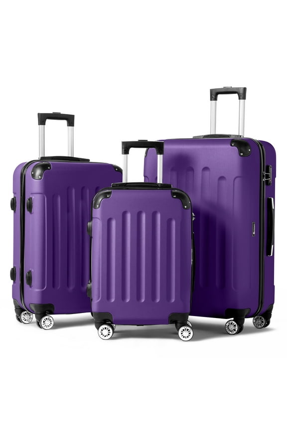Hardside Lightweight Spinner Purple 3 Piece Luggage Set with TSA Lock