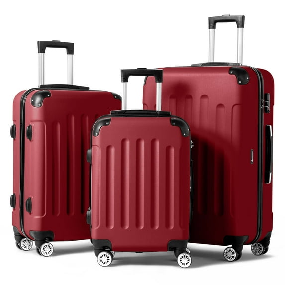 Zimtown Hardside Lightweight Spinner Red 3 Piece Luggage Set with TSA Lock