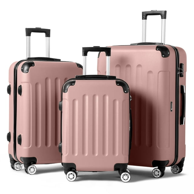 Zimtown Hardside Lightweight Spinner Rose Gold 3 Piece Luggage Set with TSA Lock