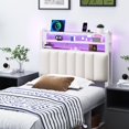 thumbnail image 1 of Zimtown Headboard for Twin Size Bed with Storage, Linen Upholstered Head Board with LED Light and Charging Station, White, 1 of 12