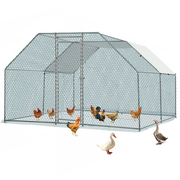 Zimtown 13.1x9.8x6.5ft Metal Chicken Coop Walk-in Poultry Cage w/Waterproof Cover for Hens Rabbits Cats Dogs Outdoor, Black