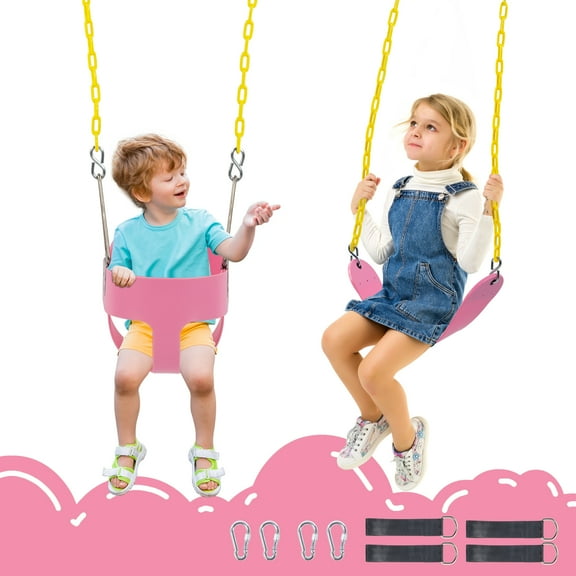 Zimtown Heavy-Duty High Back Full Bucket Toddler Swing Seat with Coated Chains, Pink