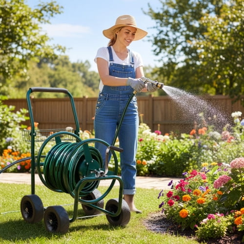 Zimtown Heavy Duty Hose Reel Cart, 250FT Capacity Mobile Steel Garden Tool with Integrated Storage Basket