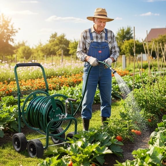 Zimtown Heavy Duty Hose Reel Cart, 250FT Capacity Mobile Steel Garden Tool with Integrated Storage Basket