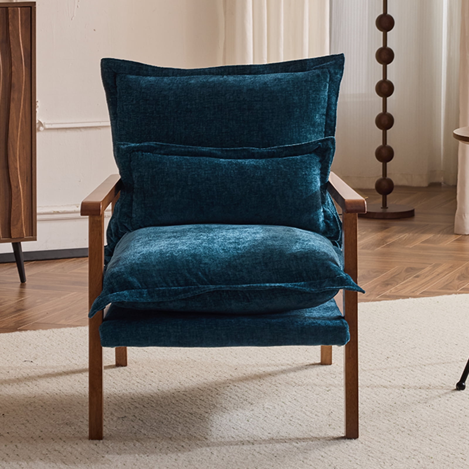 Zimtown Home Accent Chair Modern Chenille Solid Wood Armchair with