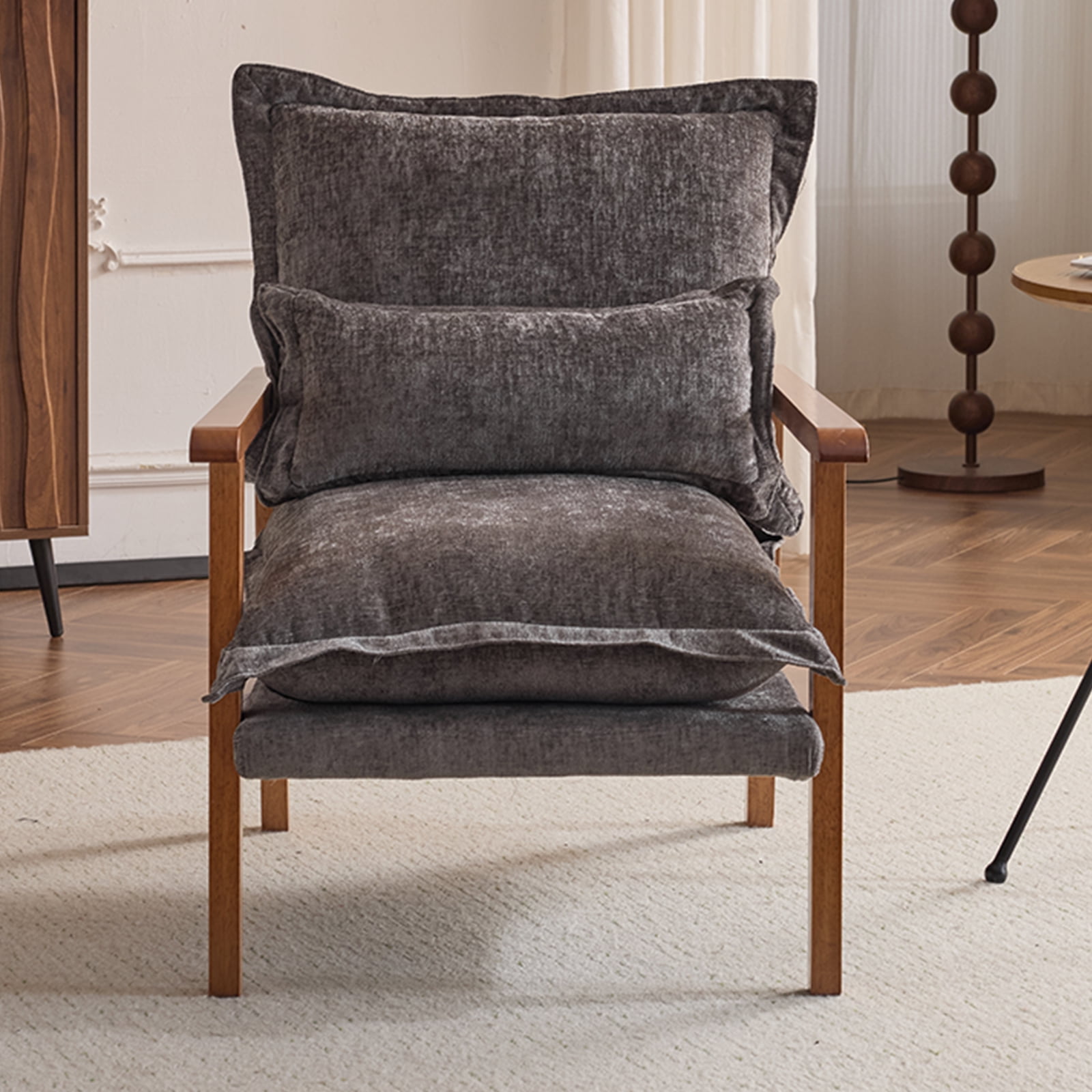 Zimtown Home Accent Chair Modern Chenille Solid Wood Armchair with