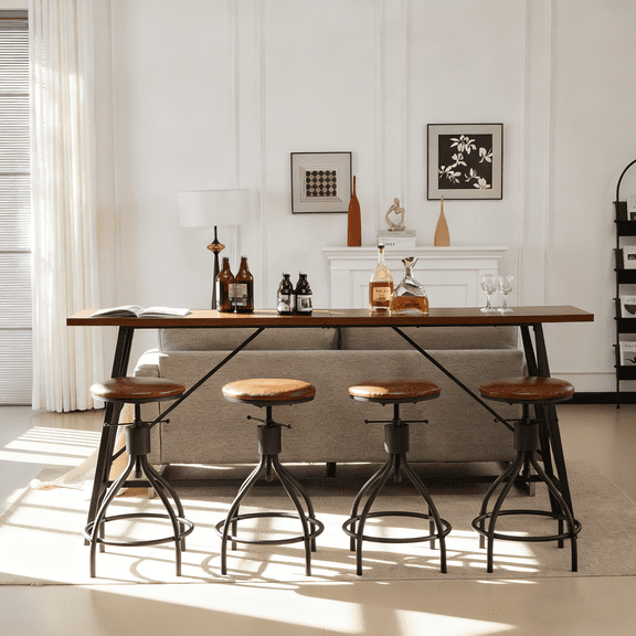 Zimtown Industrial Bar Table and Chairs Set for 4~6, 83.8" Pub Set for 4 Padded Bar Stools Swivel Dining Table Set for 4, Brown