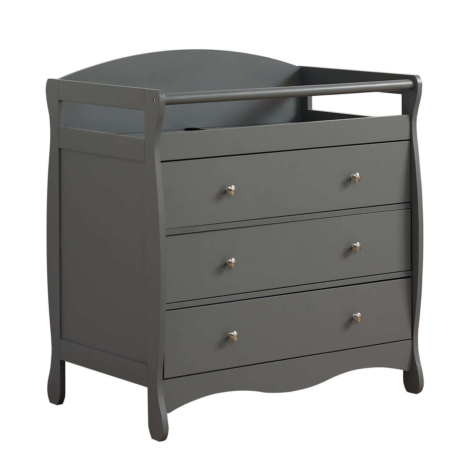 Zimtown Infant Changing Dresser 3 Drawers Changing Table Dresser Diaper Changing Station Gray