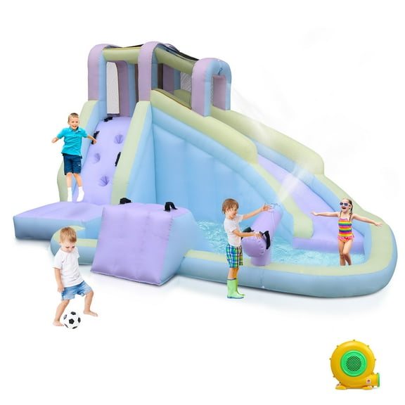 Zimtown Inflatable Bounce House, Water Bouncer Castle for Kids Aged 3+ W/Surfboard, 550W Blower for Outdoor Backyard