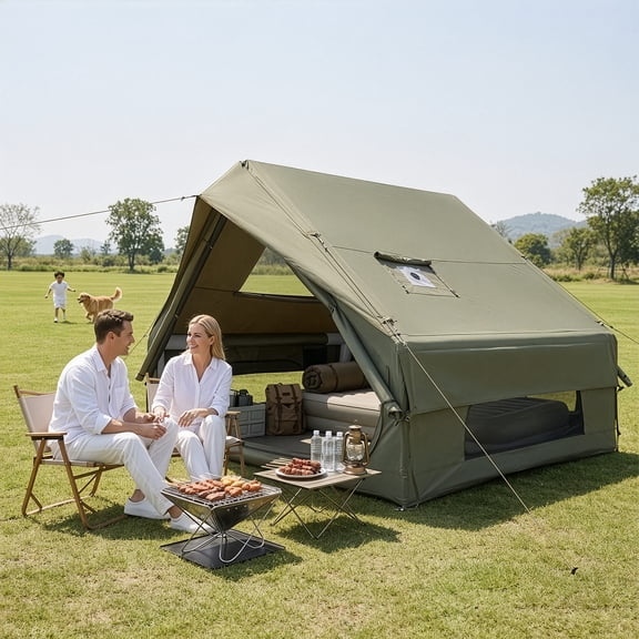 Zimtown Inflatable Tent with Hand Pump for Camping, Easy Setup Air Glamping Tents, All-Weather Waterproof Blow up Camping Tent, Green