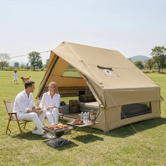Zimtown Inflatable Tent with Hand Pump for Camping, Easy Setup Air Glamping Tents, All-Weather Waterproof Blow up Camping Tent for Family, Khaki
