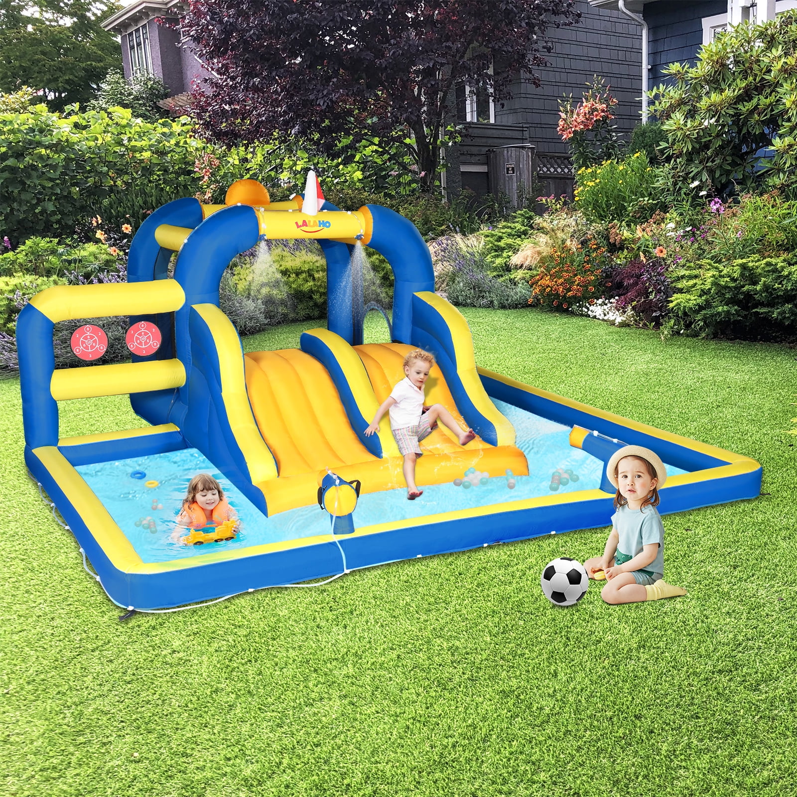 Zimtown Inflatable Water Slide, Bounce House with 2 Slide for Kids, Inflatable Waterslide for Park, Backyard, Outdoor