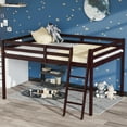 thumbnail image 1 of Zimtown Full Size Junior Low Loft Bed with Stairs, White Wood Bunk Bed Frame, No Box Spring Required, Brown, 1 of 8