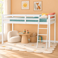 thumbnail image 1 of Zimtown Full Size Junior Low Loft Bed with Stairs, White Wood Bunk Bed Frame, No Box Spring Required, White, 1 of 10