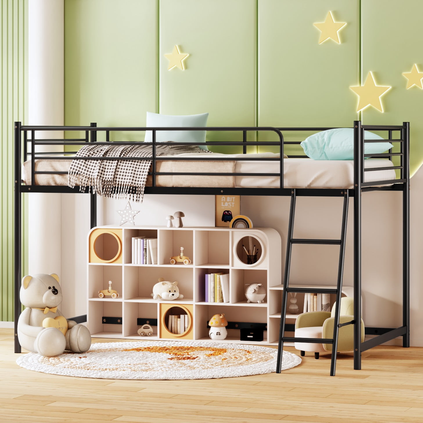 Zimtown Junior Metal Twin Loft Bed, Black - Walmart.com