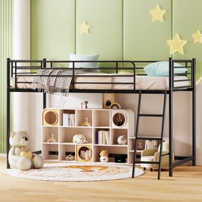 Zimtown Junior Metal Twin Loft Bed, Black