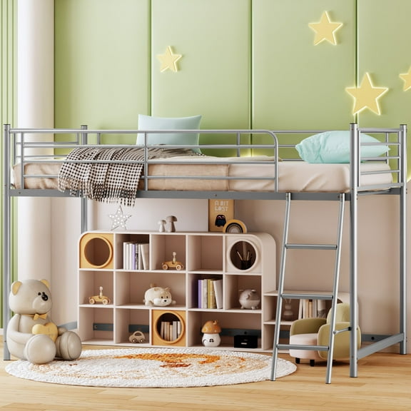 Zimtown Junior Metal Twin Loft Bed, Gray