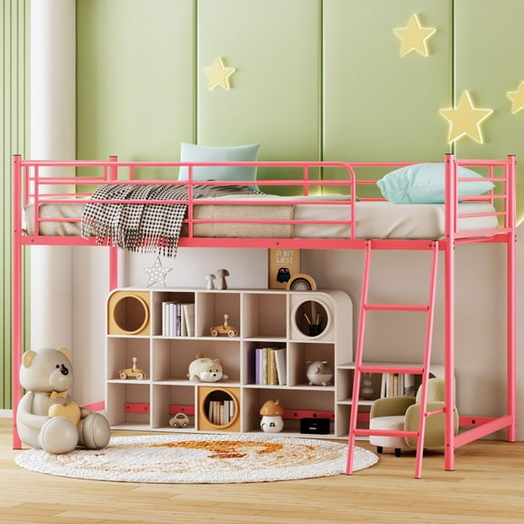 Zimtown Junior Metal Twin Loft Bed, Pink
