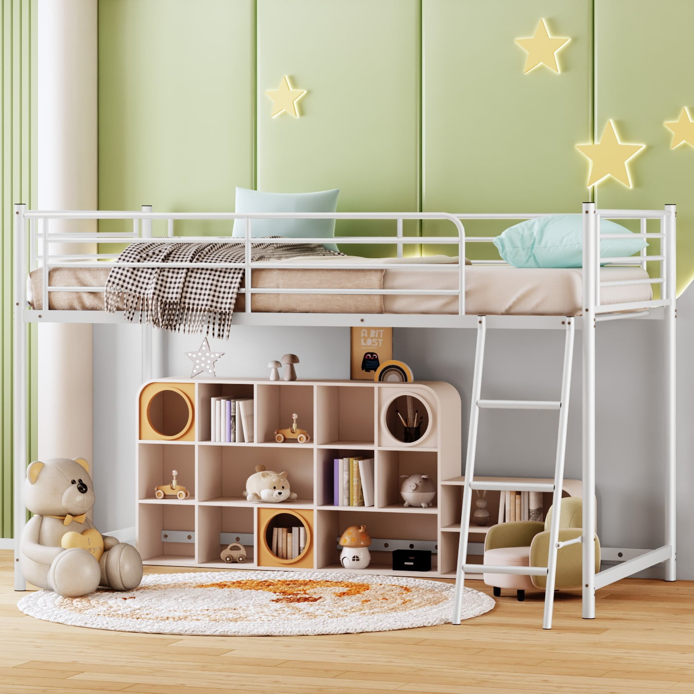 Zimtown Junior Metal Twin Loft Bed, White