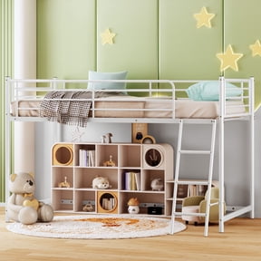 Zimtown Junior Metal Twin Loft Bed, White