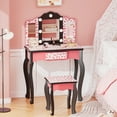 thumbnail image 1 of Zimtown Kid's Makeup Vanity Table with Lighted Mirror, Wooden Desk with Stool,Pink, 1 of 9