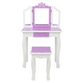 thumbnail image 1 of Zimtown Kid's Vanity Table Wooden Makeup Desk W/ Mirror,Stool,Drawer Purple, 1 of 8