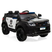 Zimtown Kids Ride On Car Police Electric Car Double Drive 12V Battery Motorized Vehicles Childrens Toy Car Safe w/ Remote Control, 3 Speeds, Music, Seat Belts, LED Lights