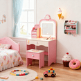 thumbnail image 1 of Zimtown Kids Vanity Set with Lighted Mirror & Drawers, Pretend Play Makeup Table, Ice Cream Design Elements, Pink, 1 of 8