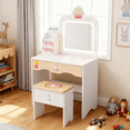thumbnail image 1 of Zimtown Kids Vanity Set with Lighted Mirror & Drawers, Pretend Play Makeup Table, Ice Cream Design Elements, White, 1 of 9
