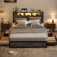 thumbnail image 1 of Zimtown King Bed Frame with 2-Tier Storage Headboard, Metal Platform Bed Frame with 4 Storage Drawers, Built in Charging Station & LED, Gray, 1 of 10