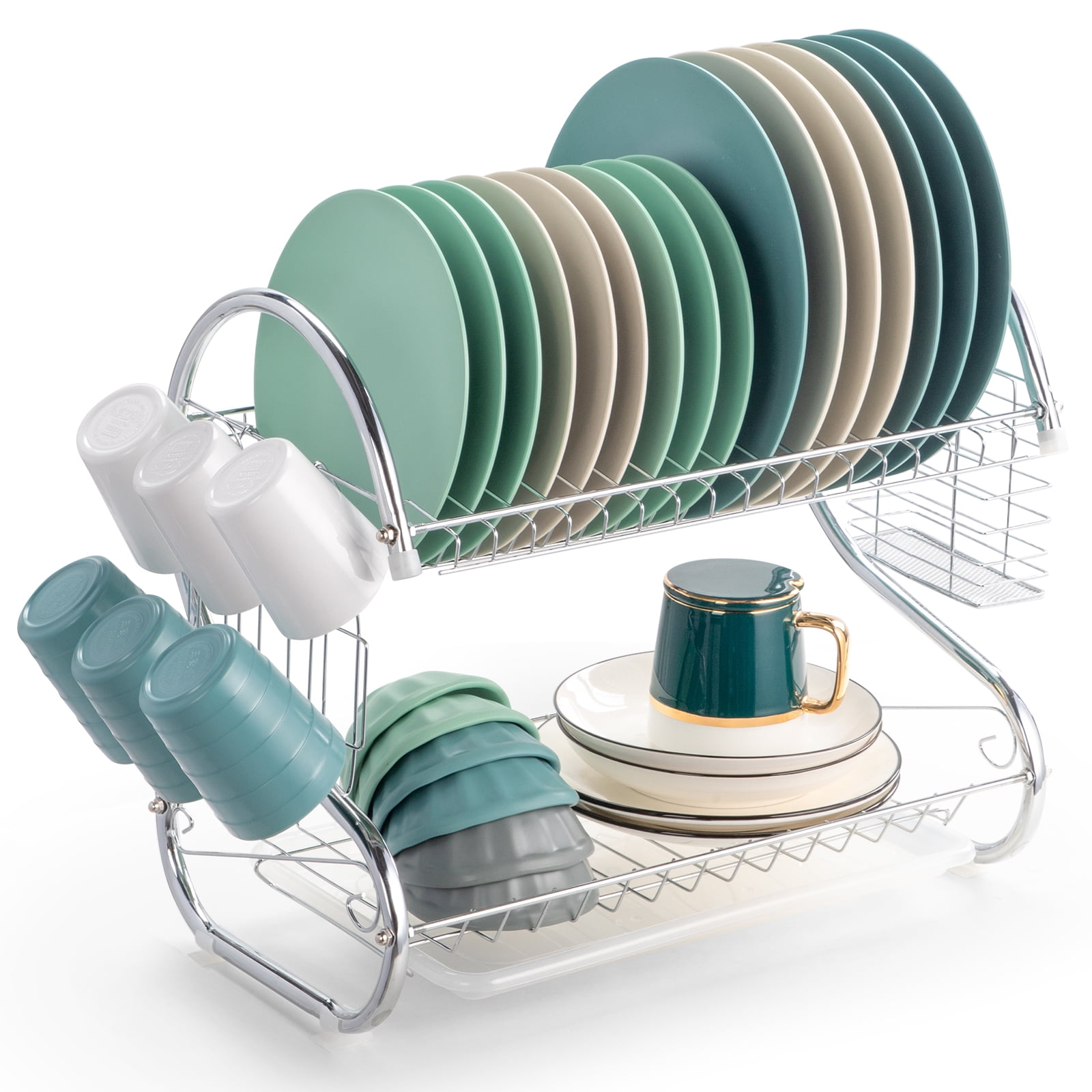 Extendable Dish Rack, Dual Part Dish Drainers with Non-Scratch and Movable  Cutle