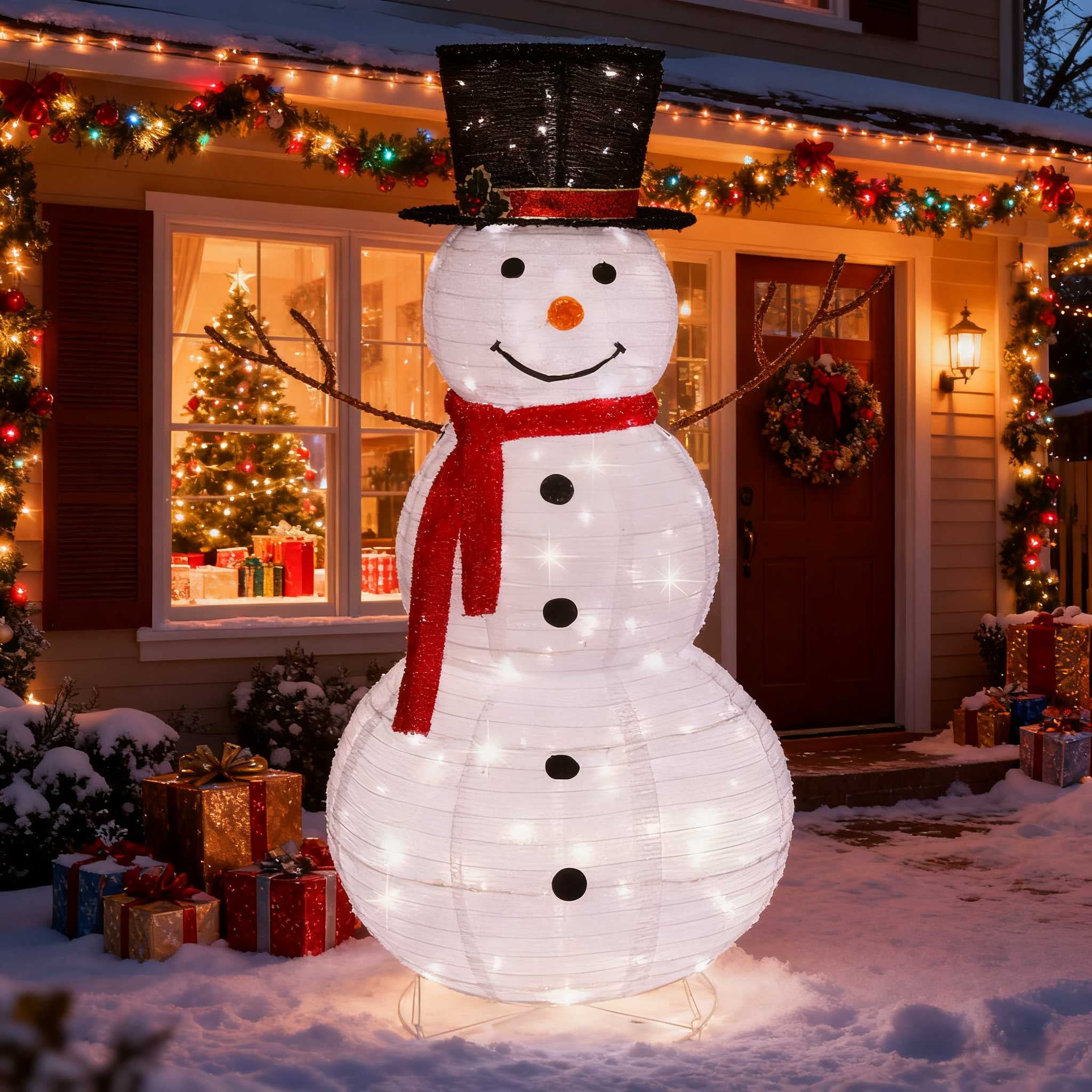 室外用  スノーマン☆LED Holiday Living 7-ft LED Block Snowman Yard Decoration in the