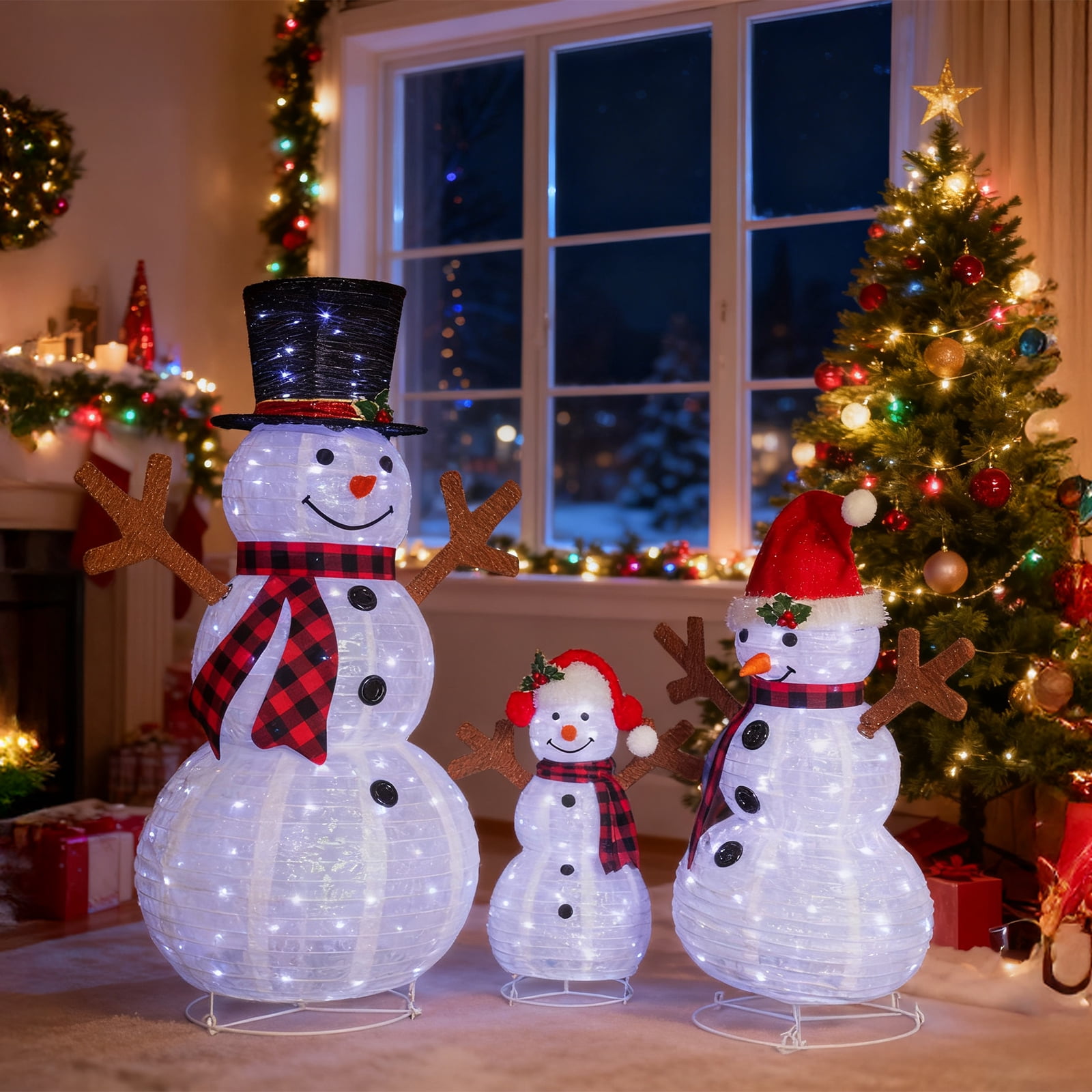 Zimtown LED Lighted Snowman Family Christmas Decoration w/ 300 LED